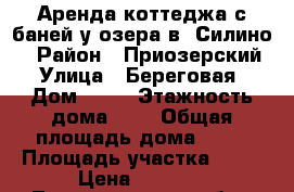 Аренда коттеджа с баней у озера в “Силино“ › Район ­ Приозерский › Улица ­ Береговая › Дом ­ 24 › Этажность дома ­ 1 › Общая площадь дома ­ 36 › Площадь участка ­ 30 › Цена ­ 6 000 - Ленинградская обл., Санкт-Петербург г. Недвижимость » Дома, коттеджи, дачи аренда   